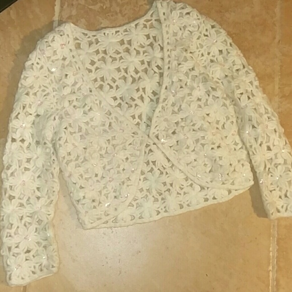 Vintage Y2K Bebe Silk Sequin Bolero, Silver Bolero Shrug  Vintage Sequined floral crochet vintage shrug